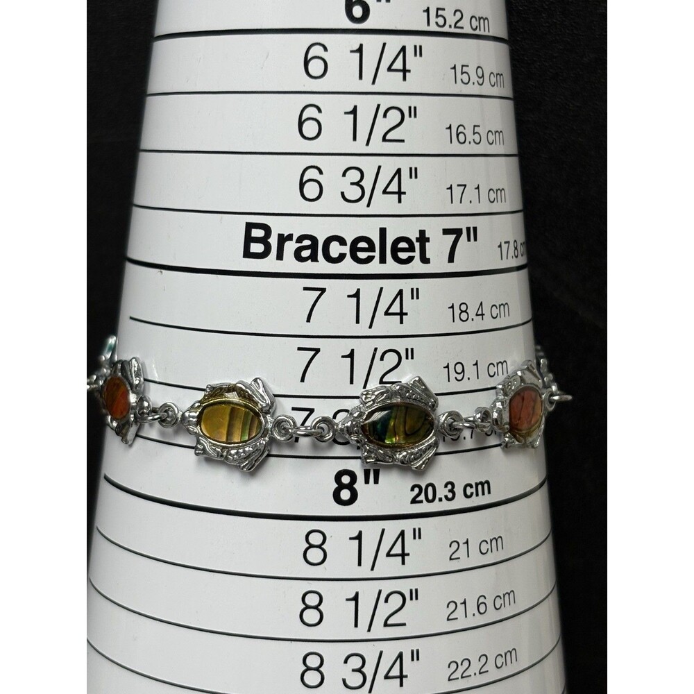Vintage Frog Silver Tone Multi Gemstone Link Bracelet | Colorful Cabochon Stones